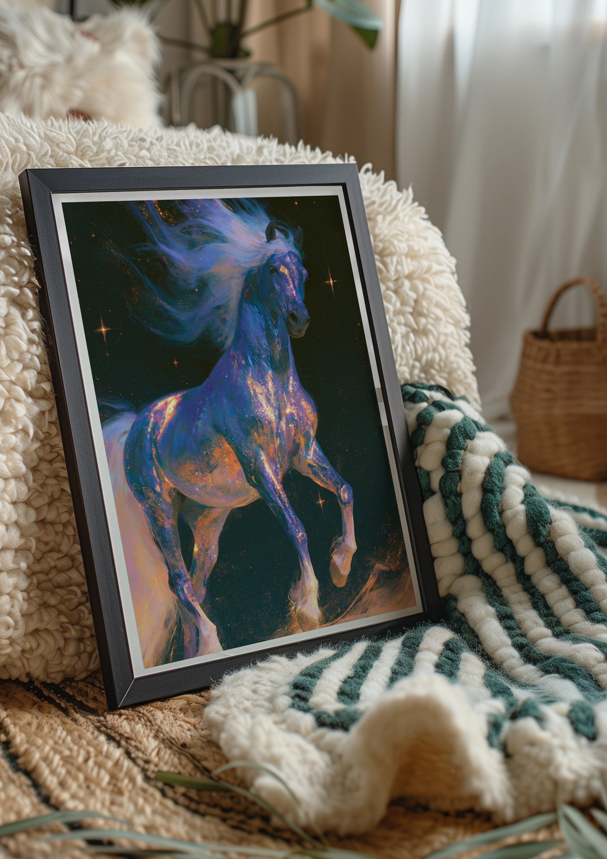 Cosmic Horse Wall Art Poster, Galaxy Stallion Print, Fantasy Celestial Style