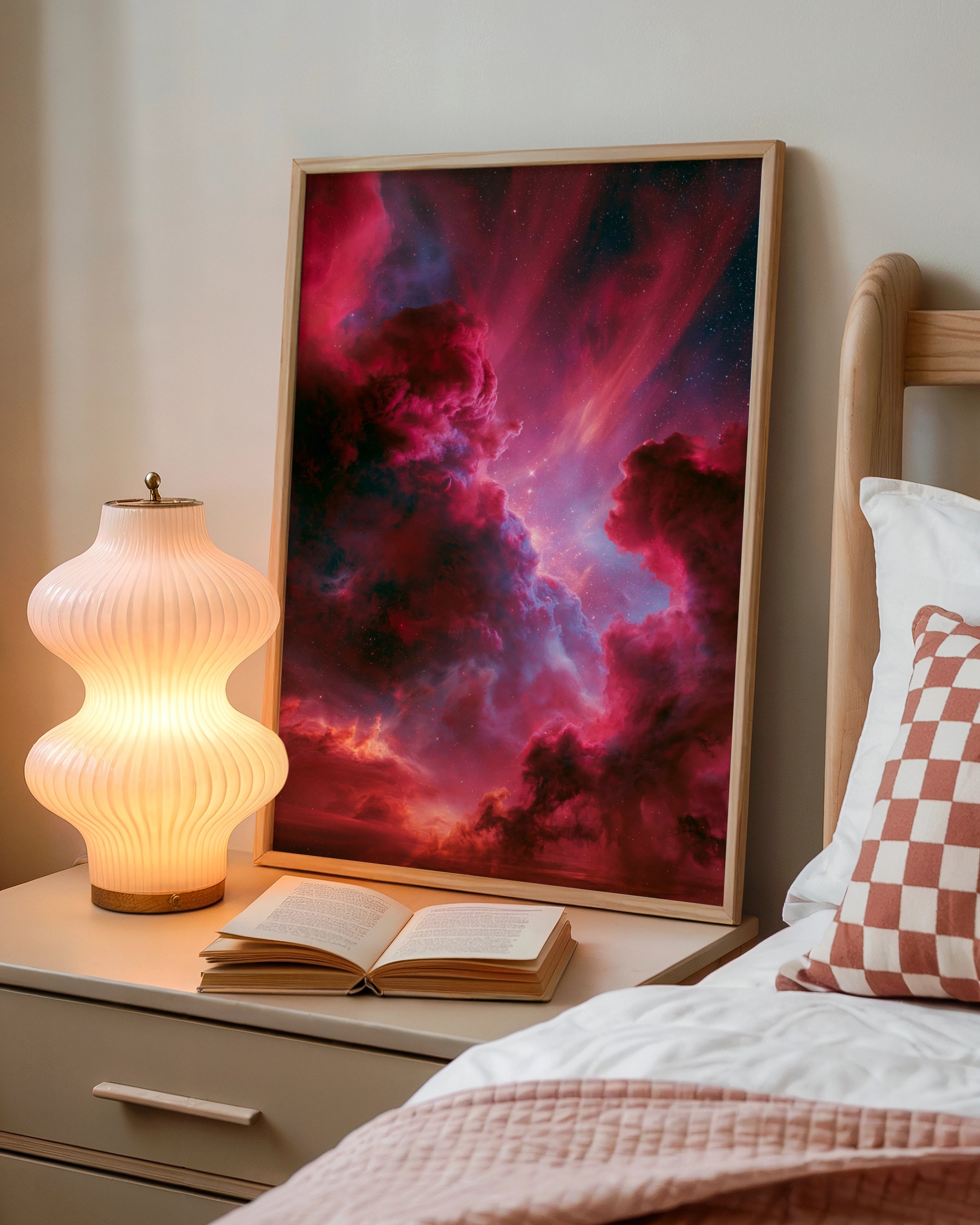 Pink Galaxy Nebula Stars Wall Art Poster, Space Print, Cosmic Sky