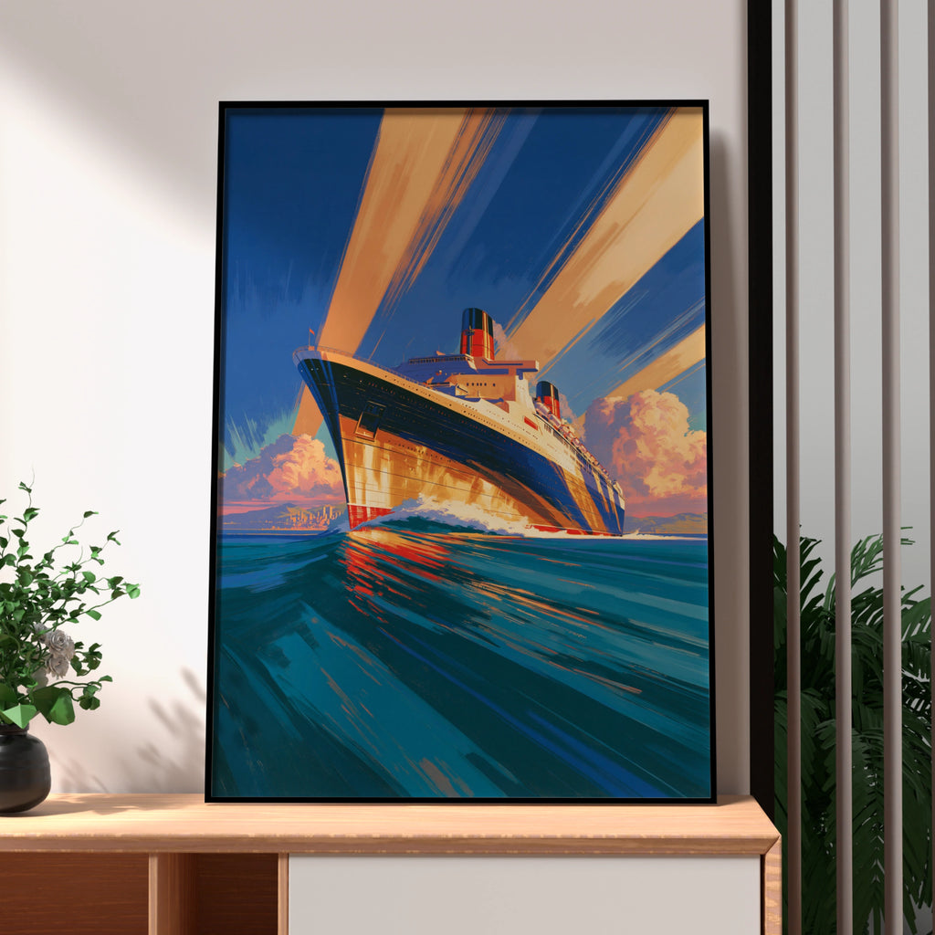 Ocean Liner Ship Poster, Vintage Art Deco Wall Art, Retro Nautical Print