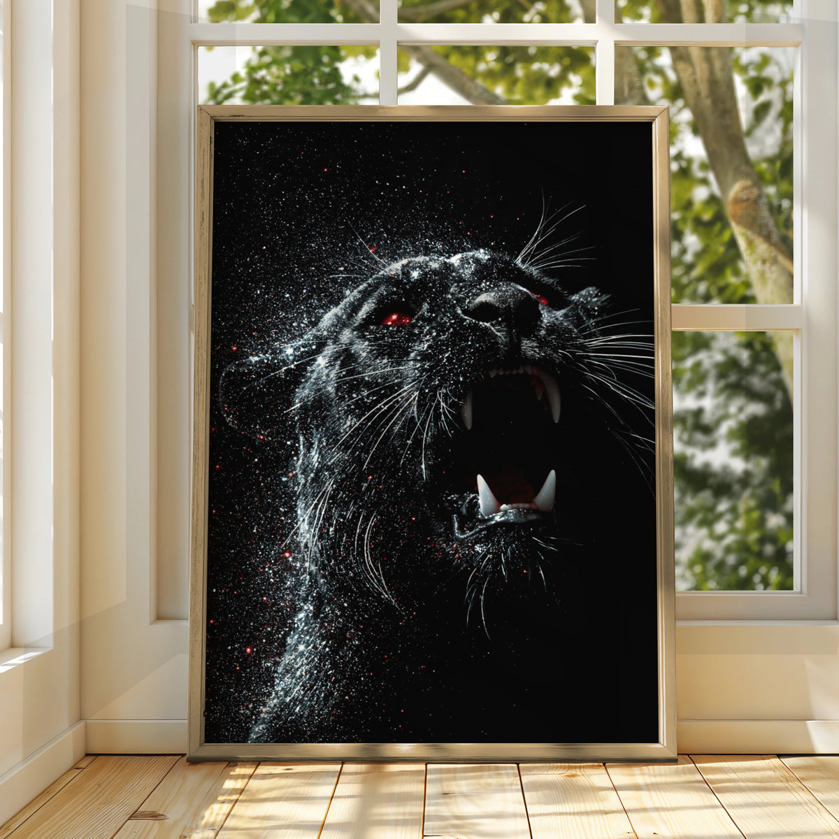 Black Panther Red Eyes Poster, Roaring Big Cat, Dark Dramatic Wall Art