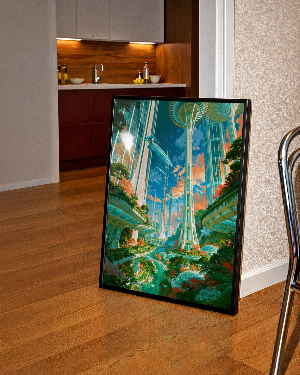 Futuristic Space City Poster, Sci-Fi Cityscape Wall Art, Utopian Print