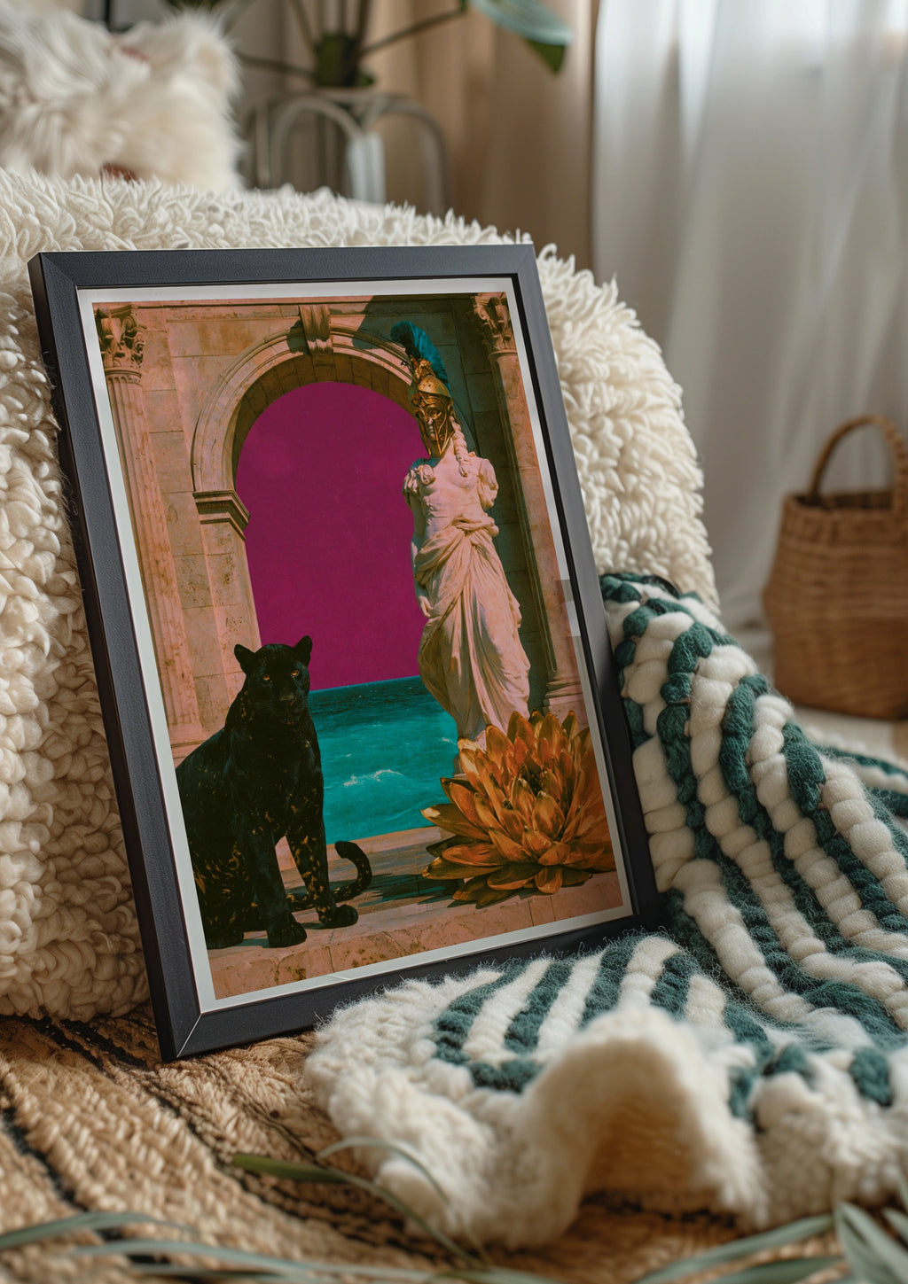 Black Panther Athena Arch Poster, Greek Goddess Collage Art, Bold Surreal Print