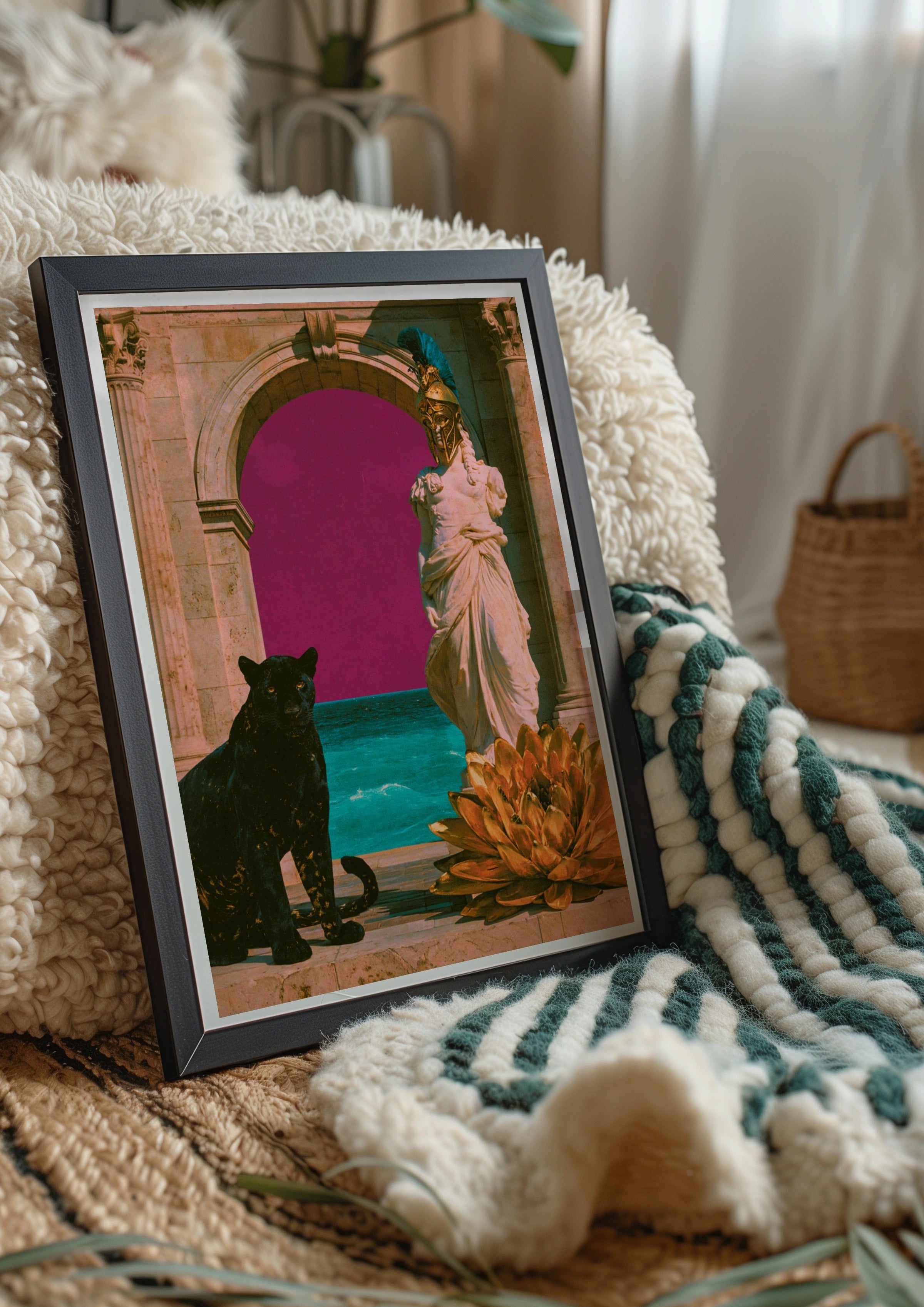 Black Panther Athena Arch Poster, Greek Goddess Collage Art, Bold Surreal Print
