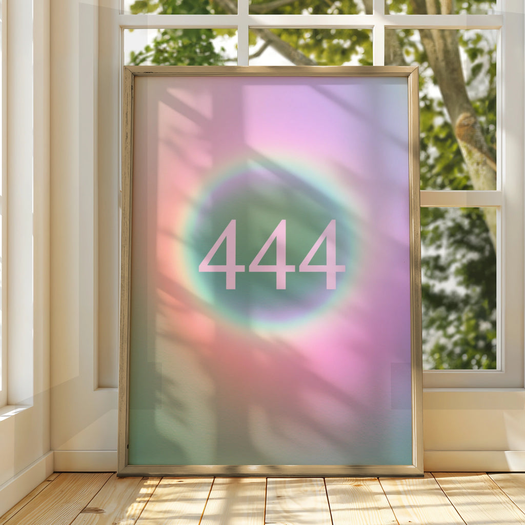 444 Angel Number Poster, Spiritual Wall Art, Pastel Holographic Print