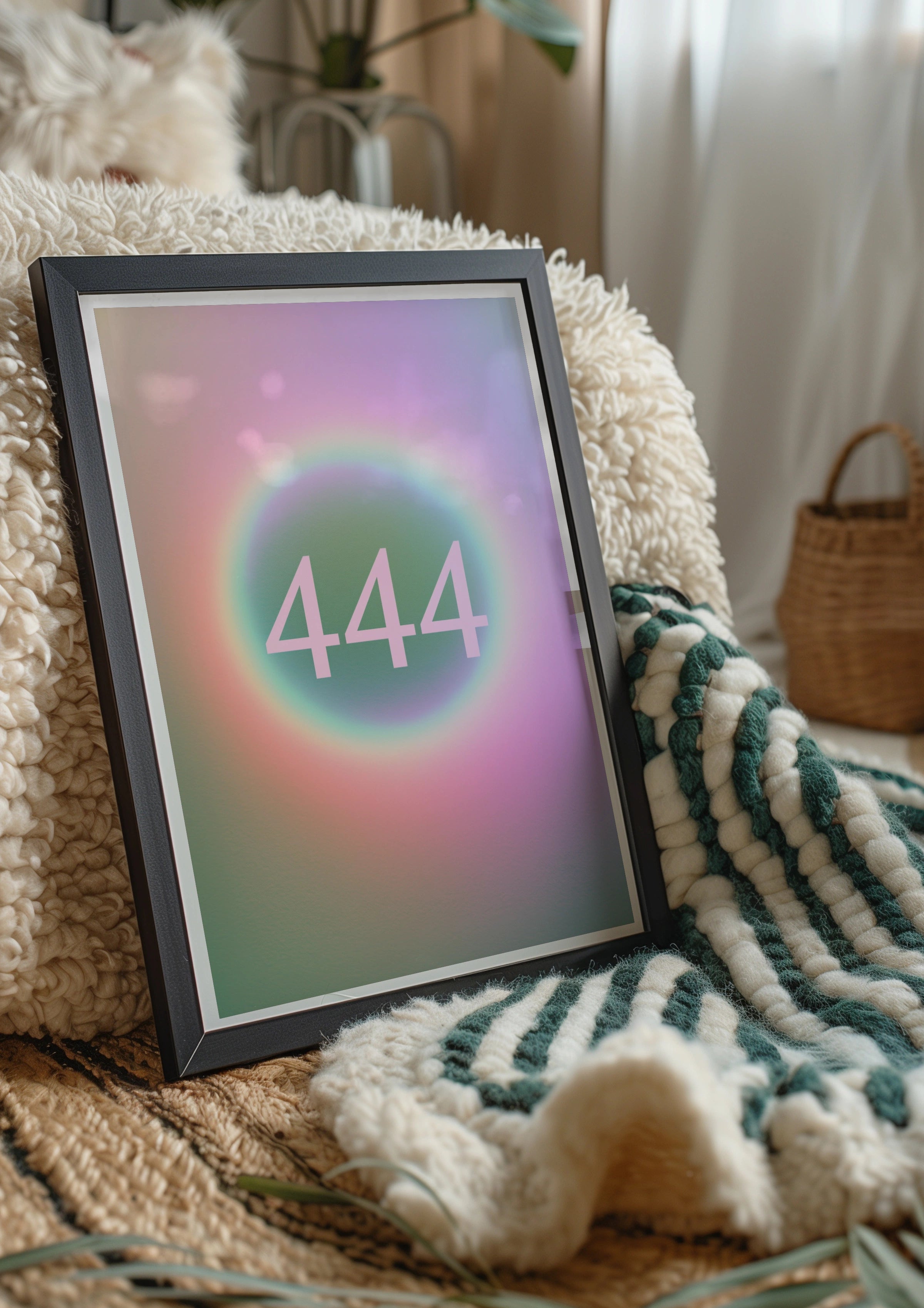 444 Angel Number Poster, Spiritual Wall Art, Pastel Holographic Print