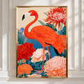 Flamingo Japanese Floral Poster, Botanical Bird Art Print, Ukiyo-e Style