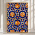 Moroccan Tile Pattern Poster, Blue Orange Geometric Wall Art Print