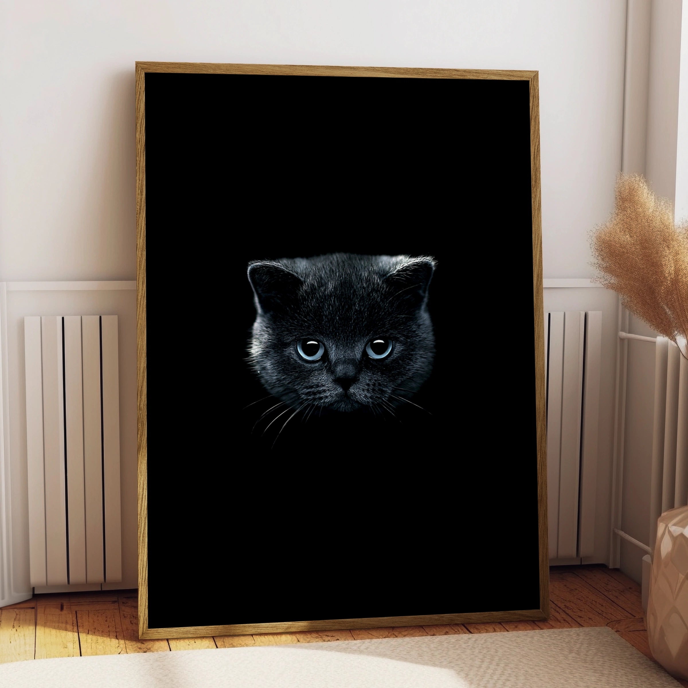 Black Kitten Blue Eyes Poster, Dark Moody Cat Wall Art Print