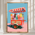 Italian Gelato Cart Poster, Retro Ice Cream Print, Colourful Kitchen Wall Art