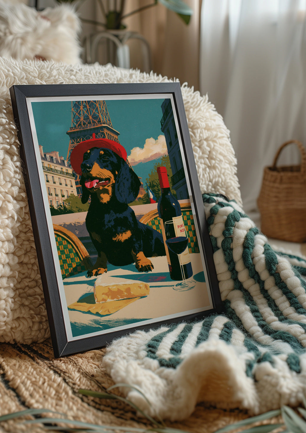 Dachshund Paris Poster, Eiffel Tower Dog Print, Retro French Wall Art