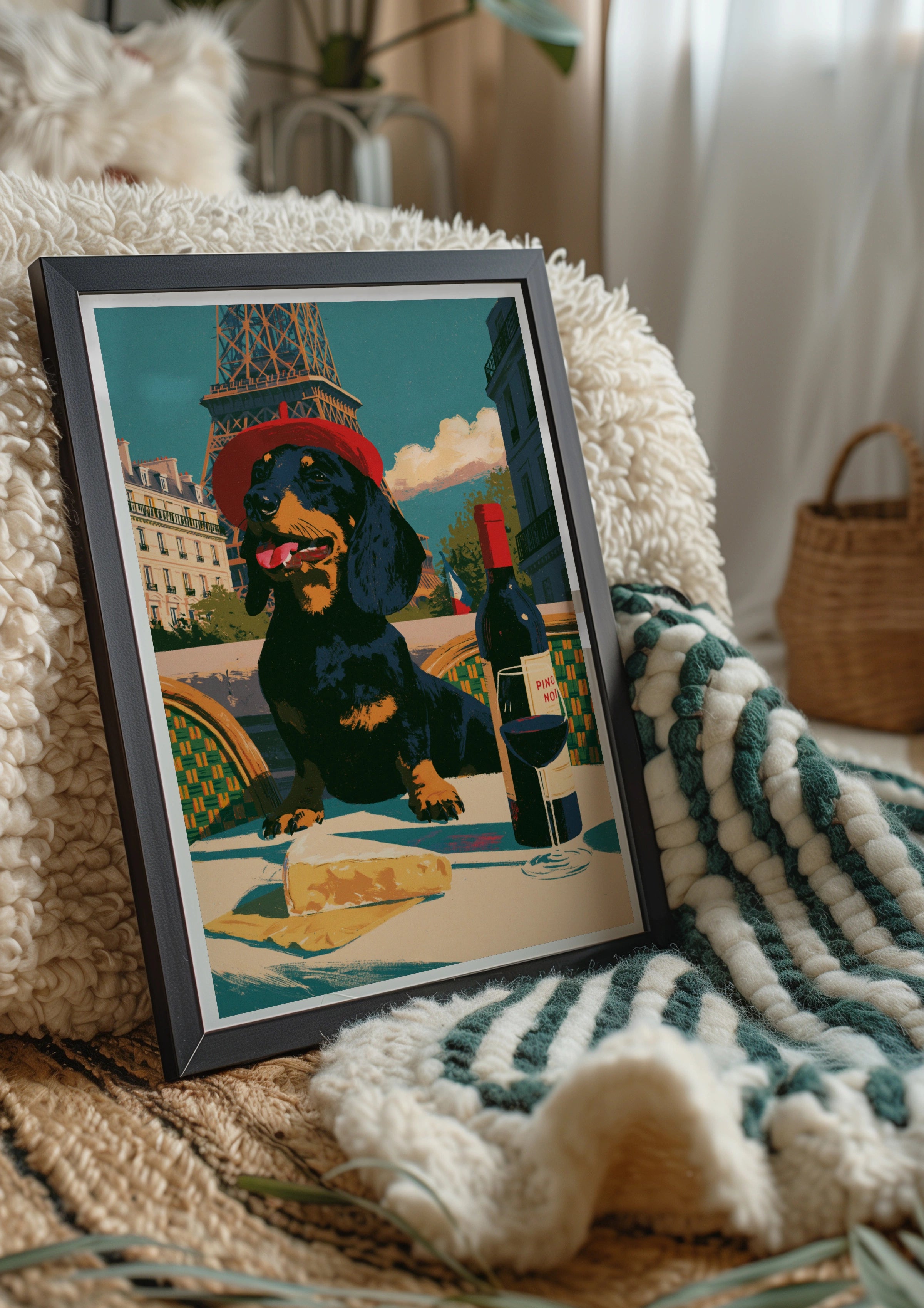Dachshund Paris Poster, Eiffel Tower Dog Print, Retro French Wall Art