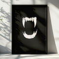 Vampire Fangs Poster, Dark Gothic Wall Art, Black White Grunge Print
