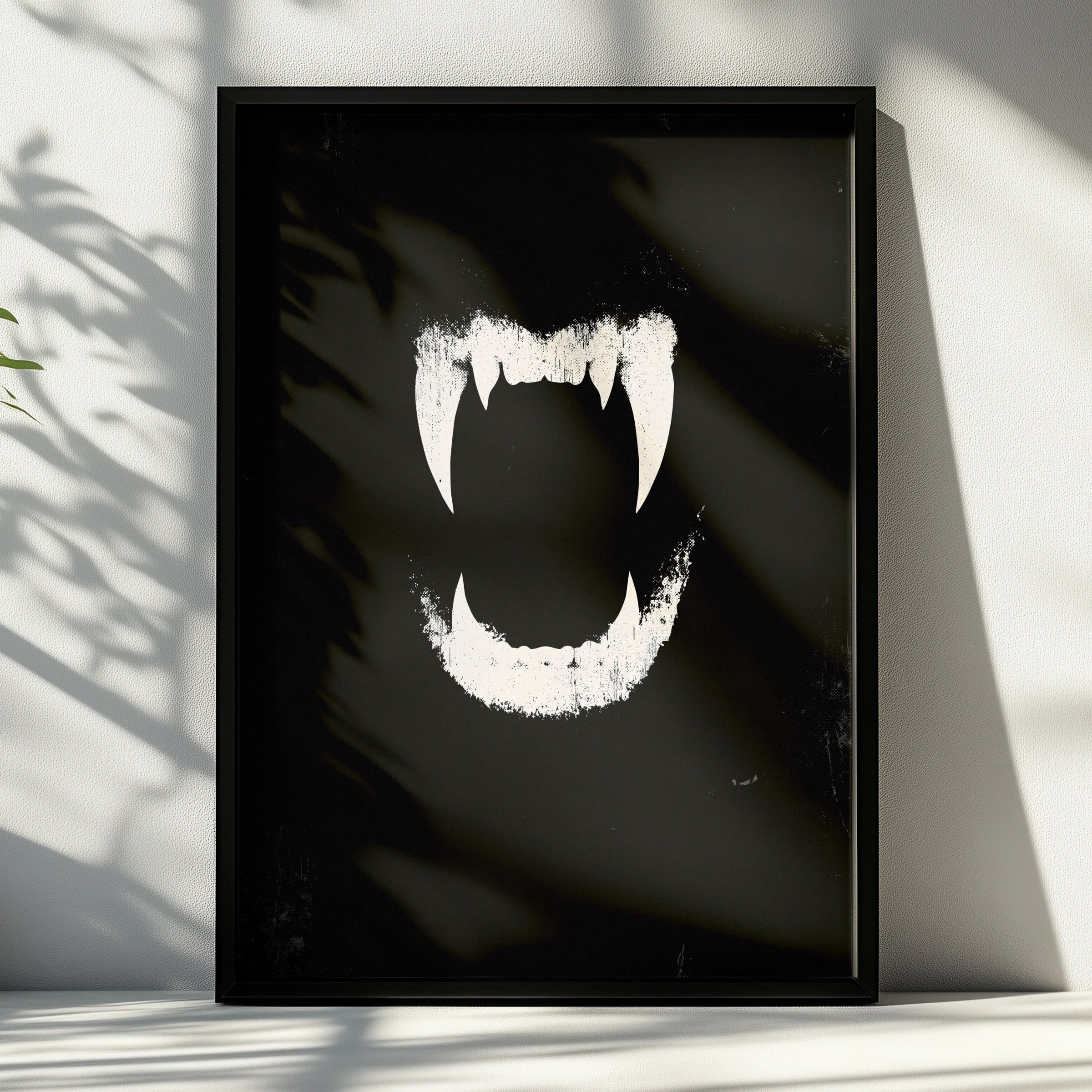 Vampire Fangs Poster, Dark Gothic Wall Art, Black White Grunge Print