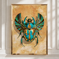 Egyptian Scarab Beetle Poster, Turquoise Gold Art Print, Ancient Egypt Wall Art