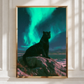 Black Panther Aurora Borealis Poster, Northern Lights Wildlife Art Print