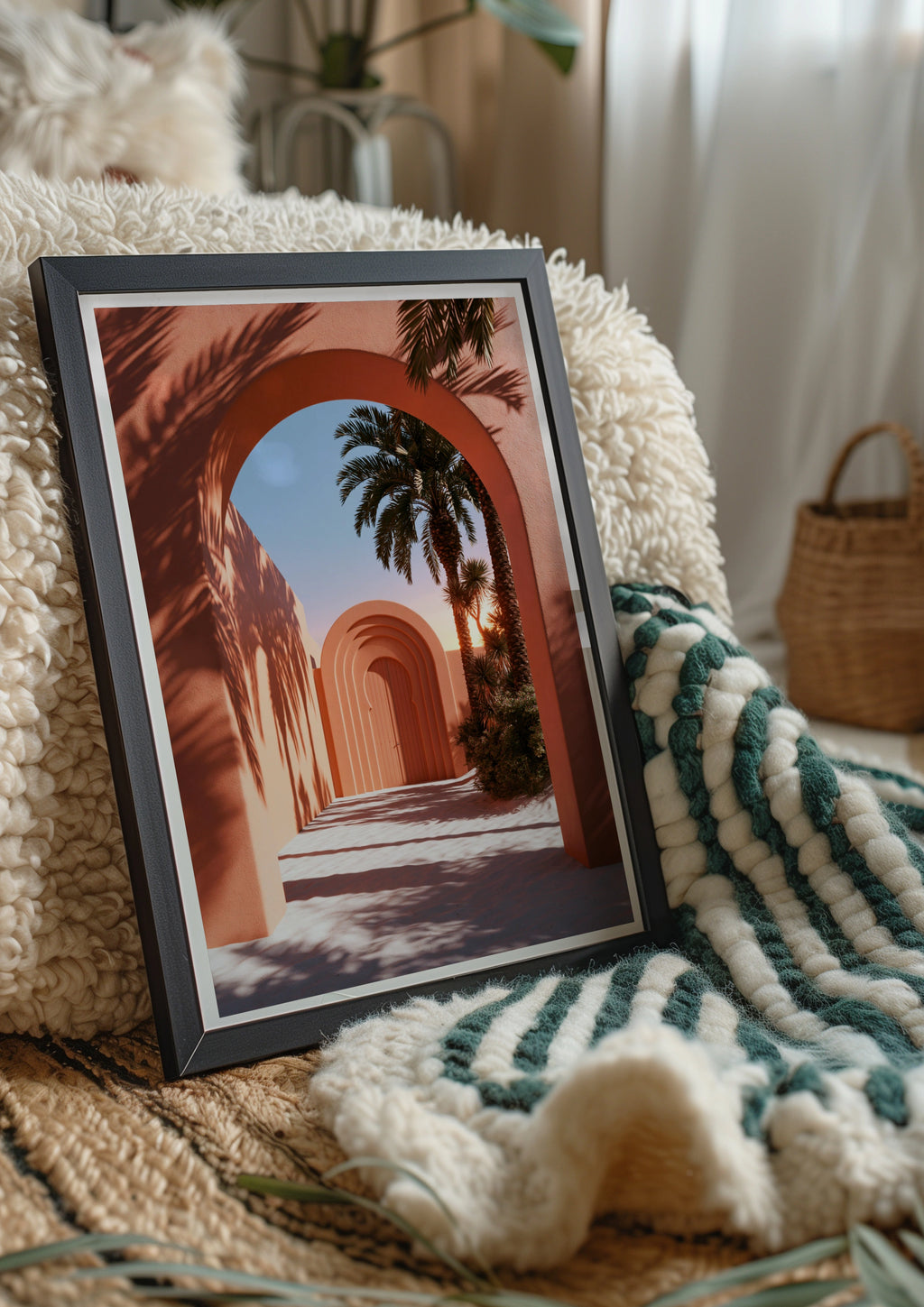 Middle East Arch Palm Tree Poster, Terracotta Architecture Wall Art, Minimalist