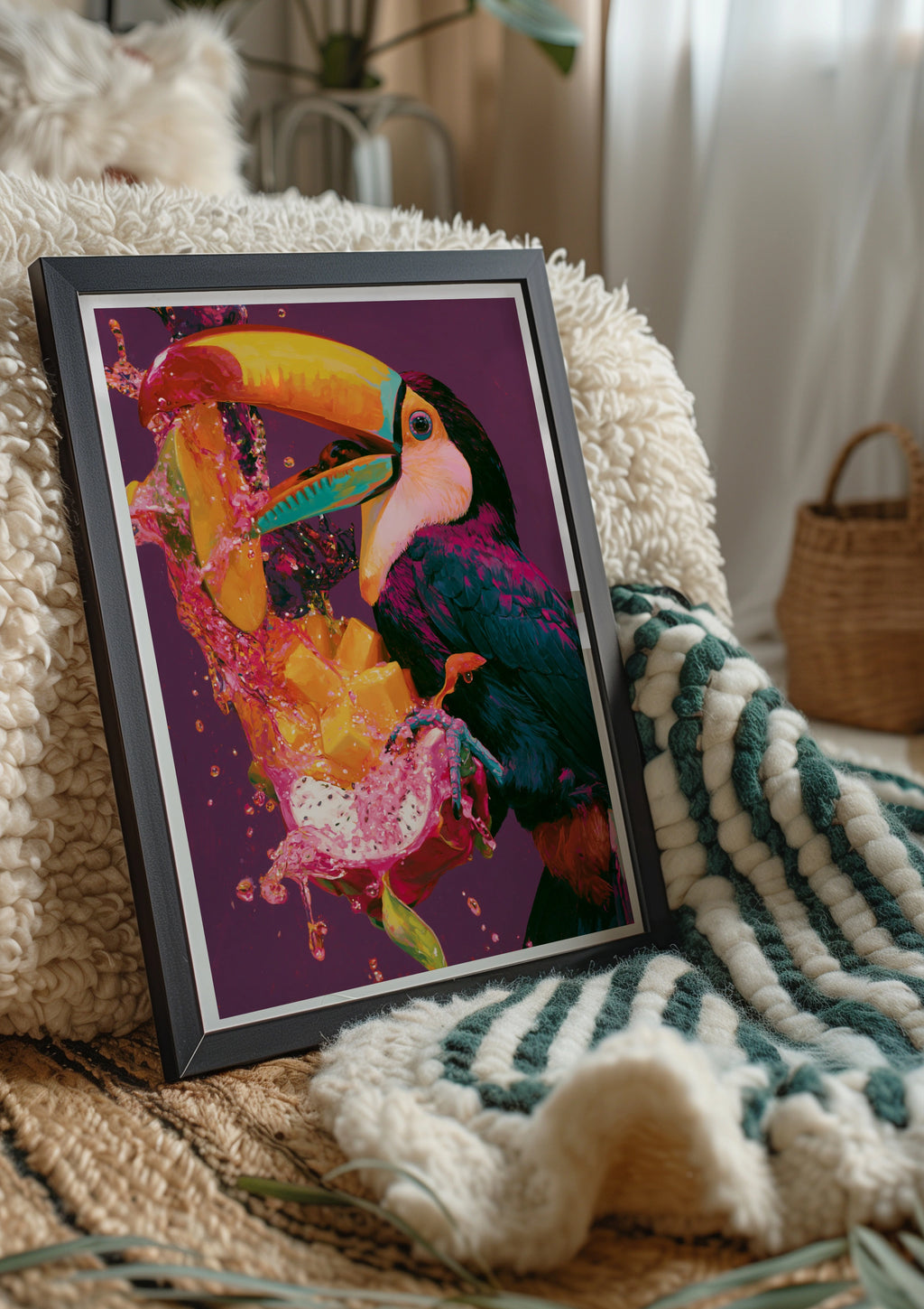 Toucan Tropical Fruit Splash Poster, Vibrant Bird Wall Art Print