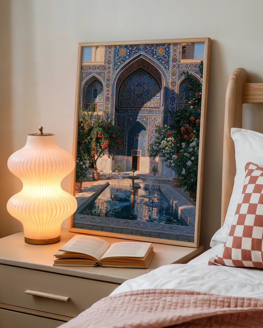 Uzbekistan Courtyard Poster, Islamic Architecture, Blue Tile Wall Art
