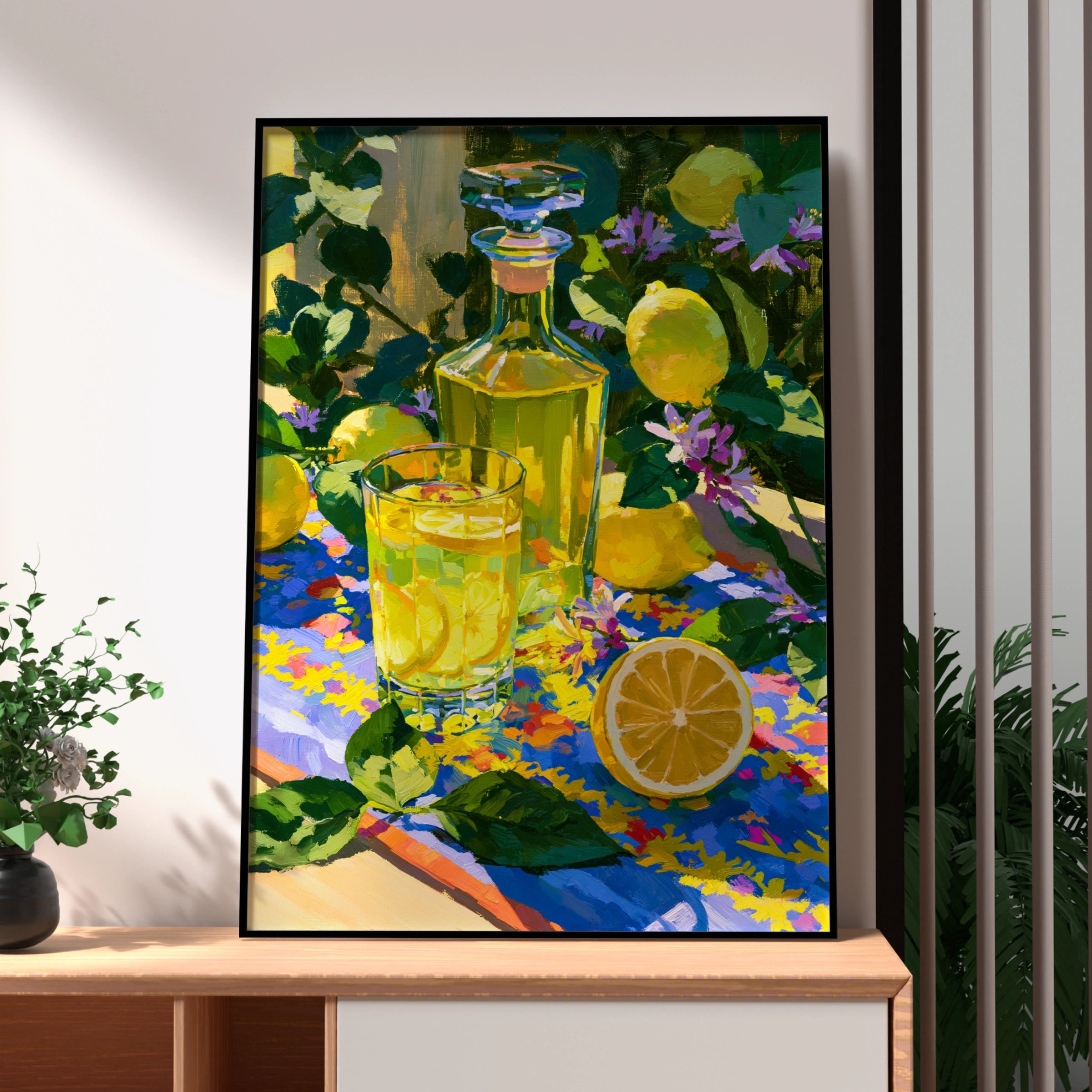 Limoncello Still Life Poster, Lemon Print, Italian Kitchen Wall Art