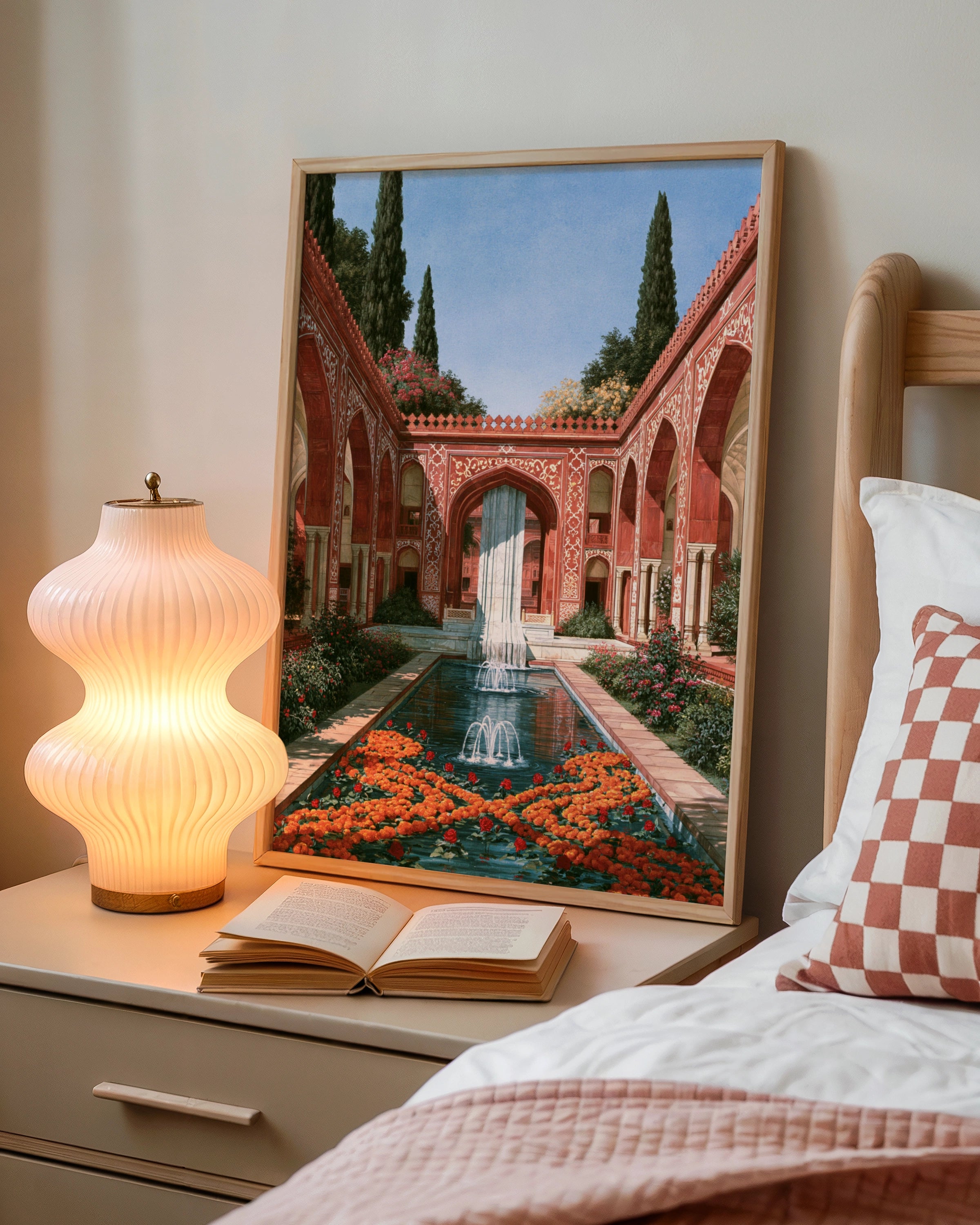 Royal Indian Courtyard Fountain Garden Poster, Mughal Architecture Art Print