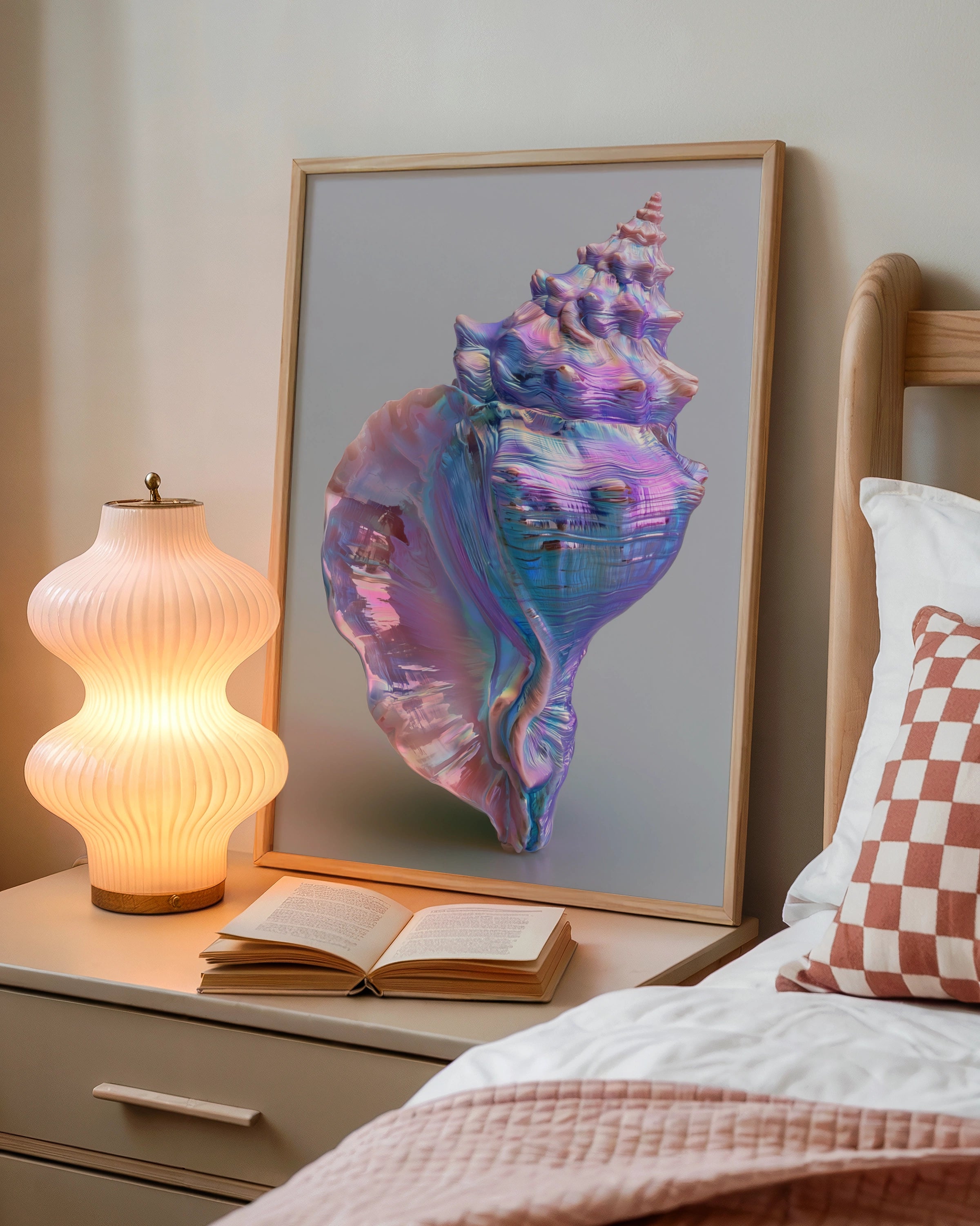 Iridescent Shell Poster, Conch Wall Art, Pastel Ocean Print, Modern Coastal