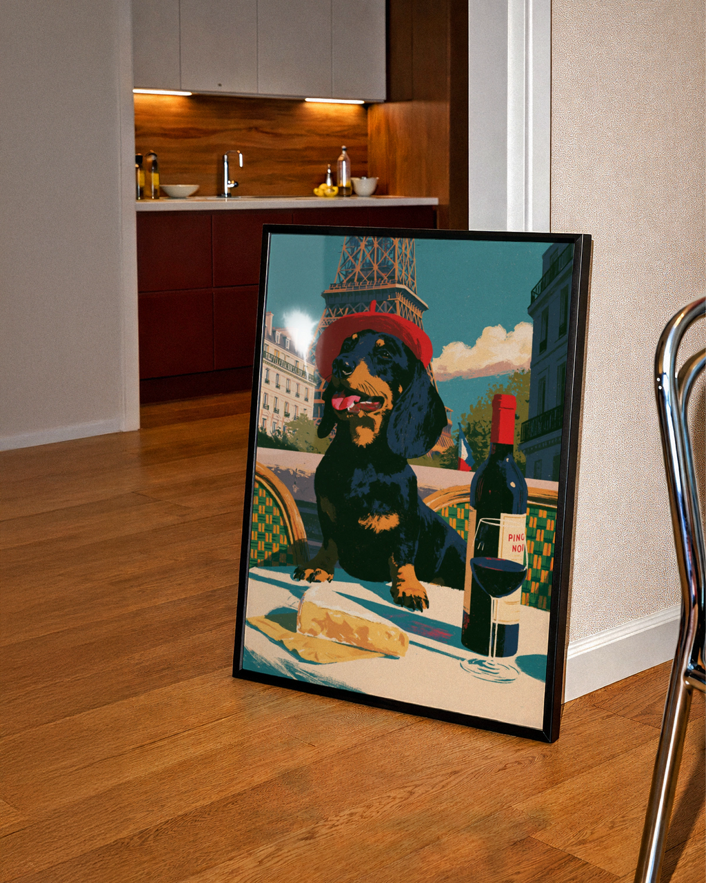 Dachshund Paris Poster, Eiffel Tower Dog Print, Retro French Wall Art