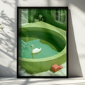 Swan in Green Pool Poster, Surreal Minimalist Wall Art Print