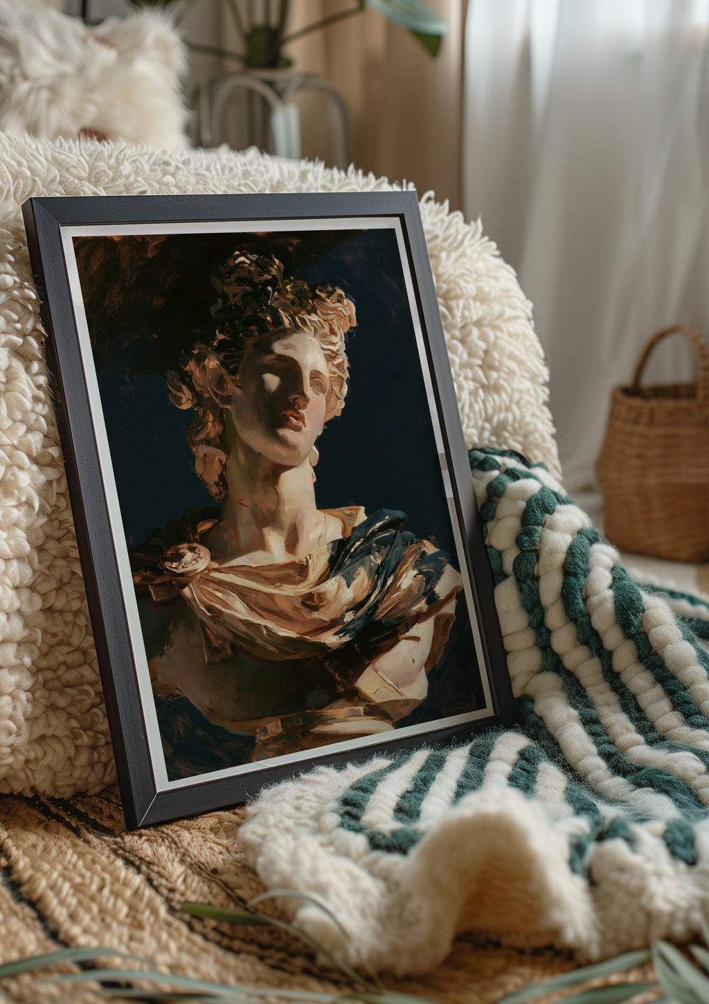 Classical Bust Statue Painting Poster, Dark Academia Wall Art, Baroque Style