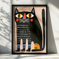 Abstract Black Cat Poster, Bold Folk Art Print, Colourful Modern Wall Art