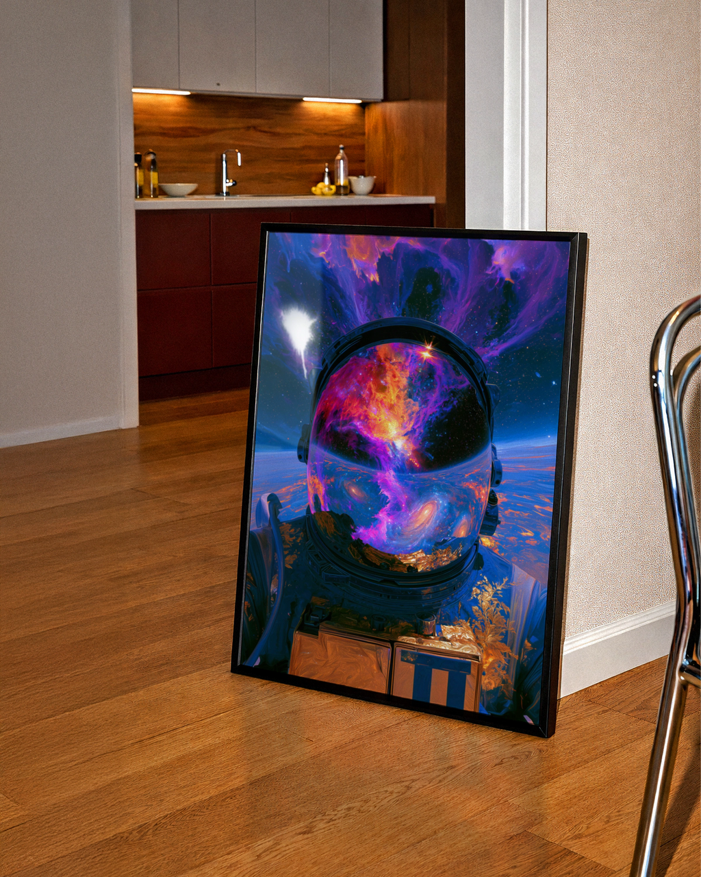 Astronaut Nebula Helmet Poster, Abstract Space Galaxy Wall Art Print