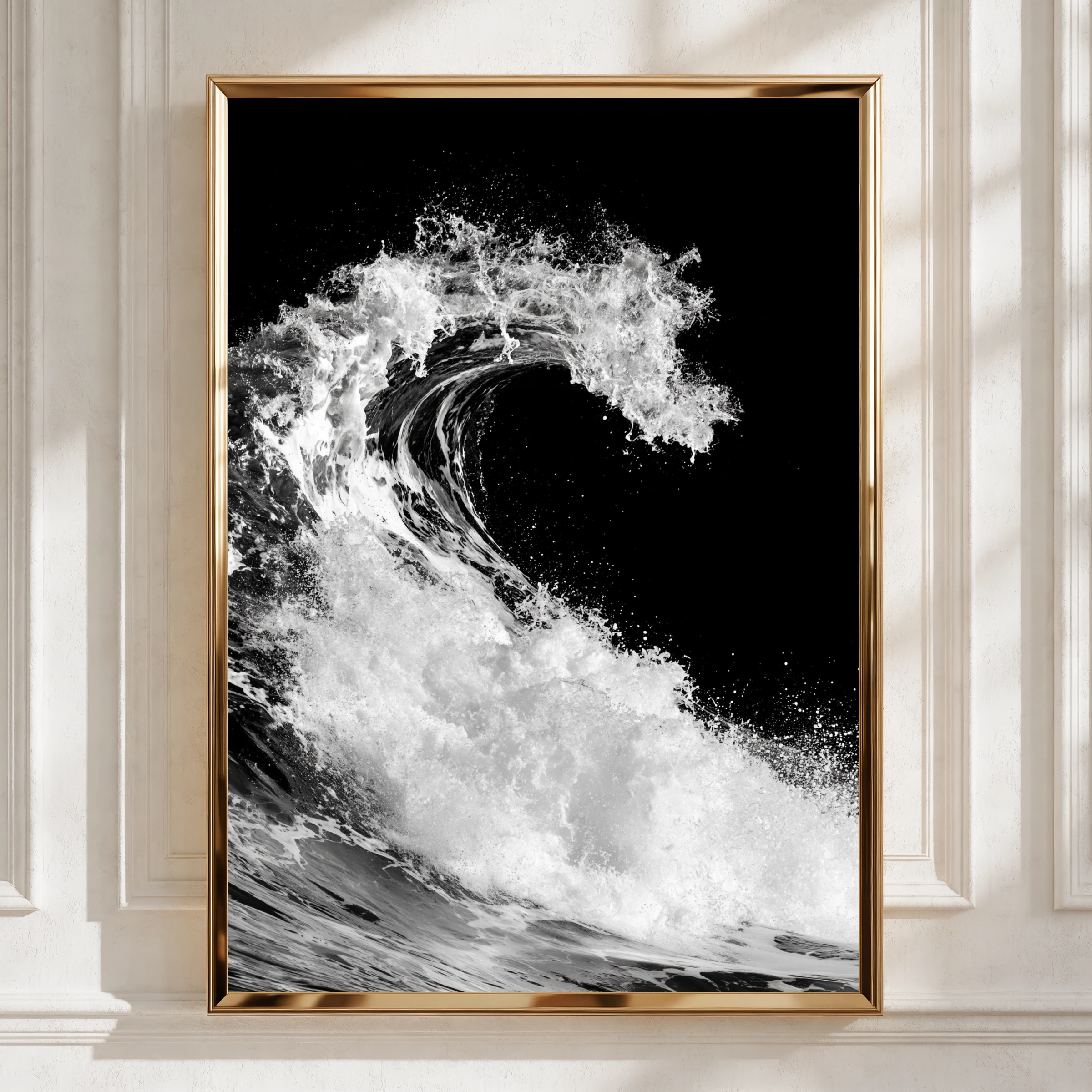 Black White Ocean Wave Poster, Dramatic Sea Photography Print, Monochrome Wall Art