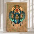 Egyptian Scarab Beetle Wall Art Poster, Metallic Gold Ancient Egypt Print