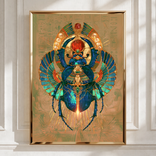 Egyptian Scarab Beetle Wall Art Poster, Metallic Gold Ancient Egypt Print