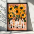 Dogs & Sunflowers Poster, Cute Dog Art Print, Floral Wall Art, Illustrated