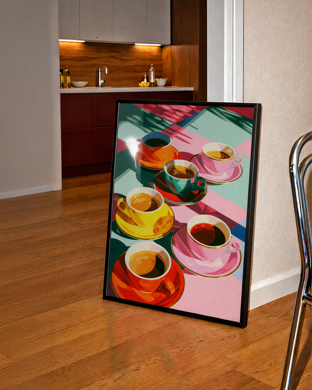 Colourful Coffee Cups Poster, Bold Pop Art Print, Kitchen Wall Art