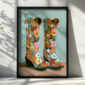 Floral Cowboy Boots Poster, Western Wall Art, Colourful Oil Painting Style Print