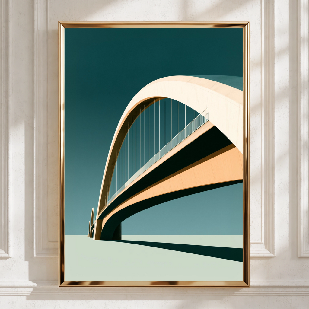 Arch Bridge Architecture Poster, Minimalist Teal Wall Art Print
