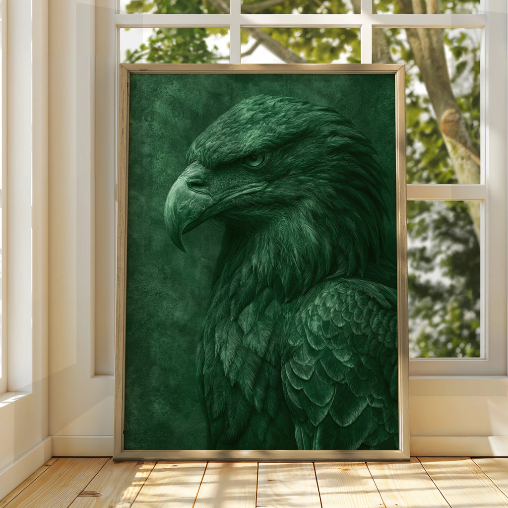 Eagle Portrait Poster, Green Emerald Bird of Prey, Bold Animal Wall Art