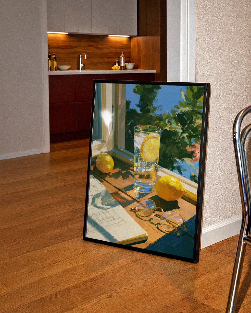 Gin Tonic Lemon Glass Windowsill Poster, Summer Reading Still Life Print