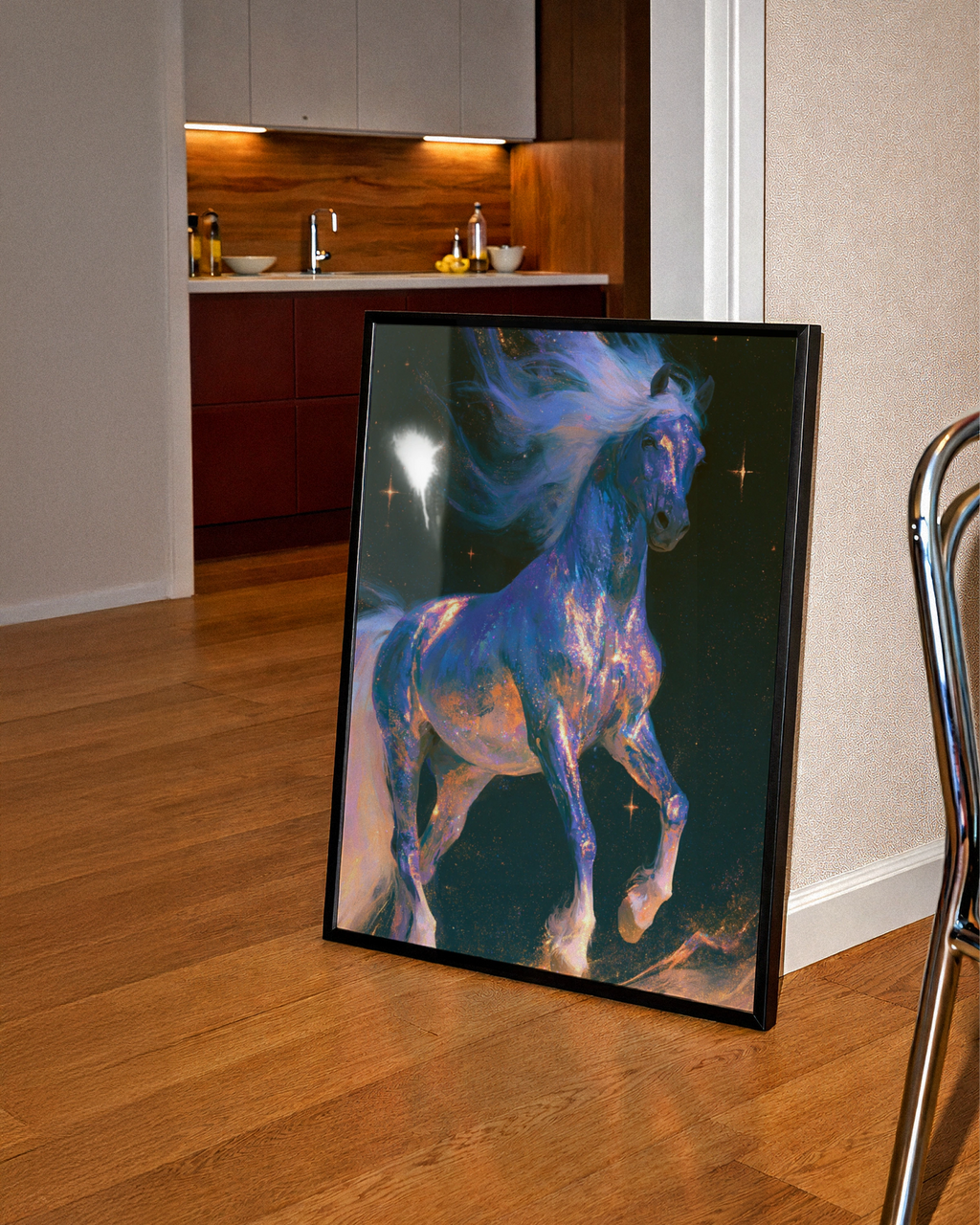 Cosmic Horse Wall Art Poster, Galaxy Stallion Print, Fantasy Celestial Style