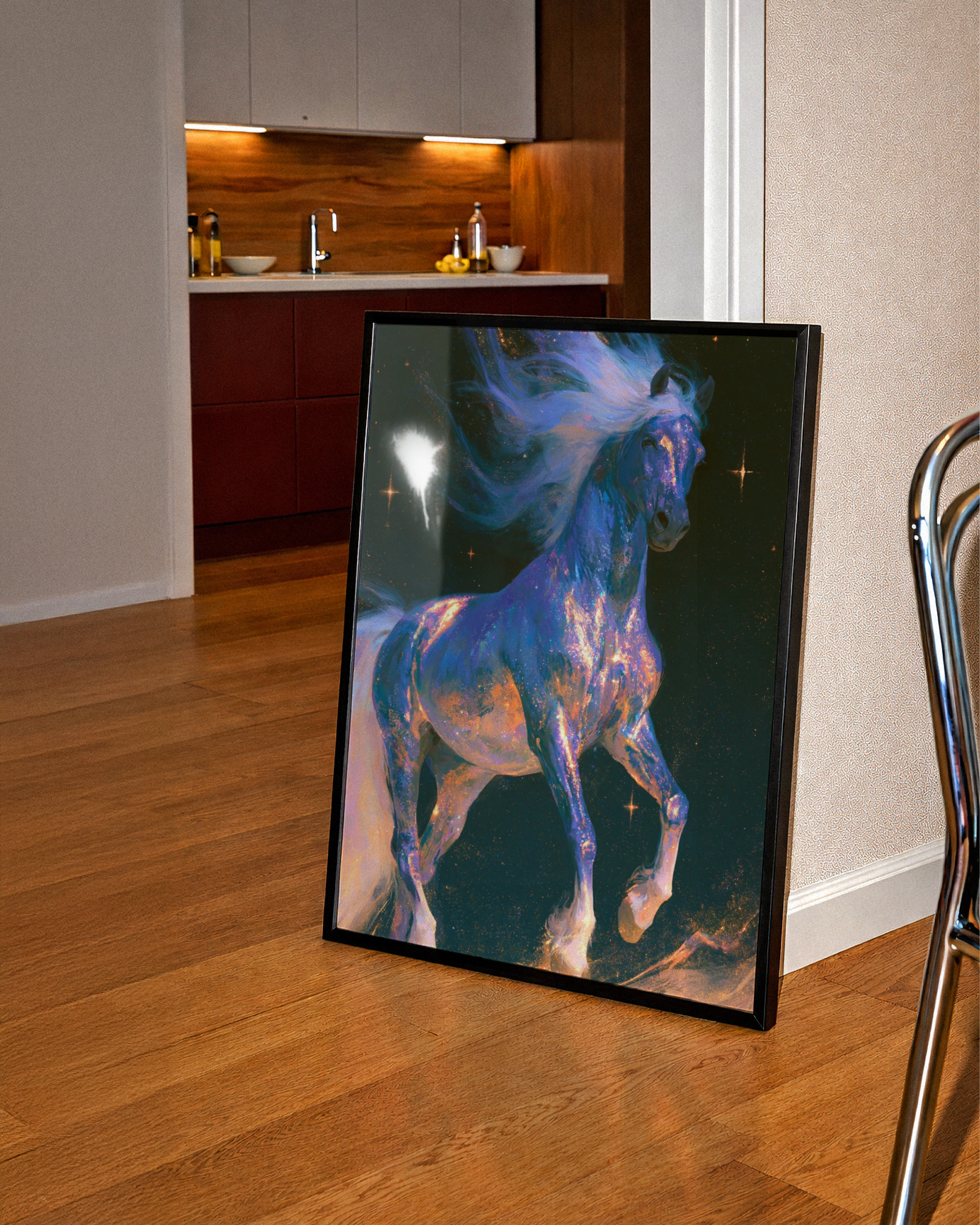 Cosmic Horse Wall Art Poster, Galaxy Stallion Print, Fantasy Celestial Style