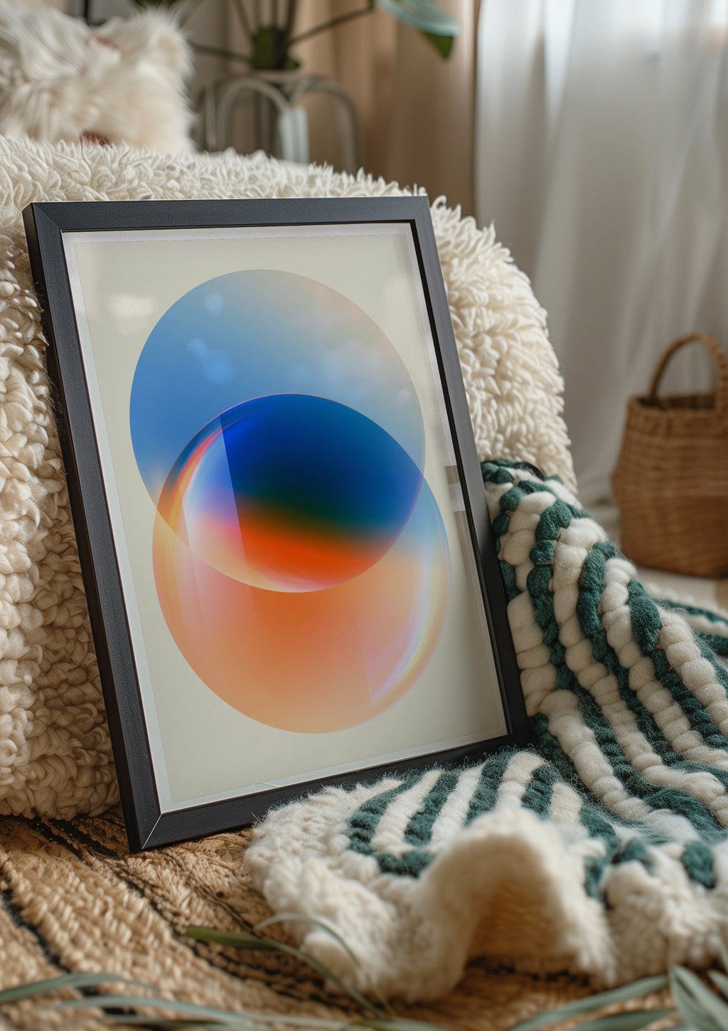 Abstract Geometric Circles Poster, Blue Red Gradient Wall Art, Modern Print