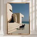 Woman with Dobermanns on Travertine Stairs, Wall Art Poster, Luxury Minimalist