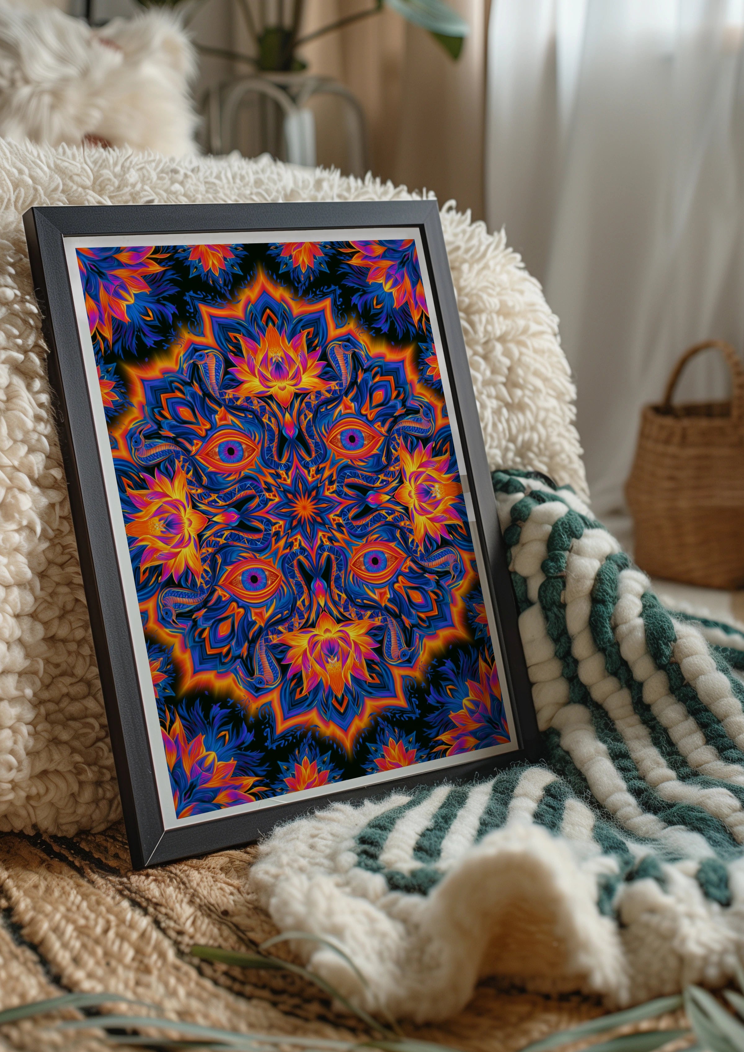 Mystical Eye Mandala Poster, Psychedelic Snake Lotus Wall Art Print