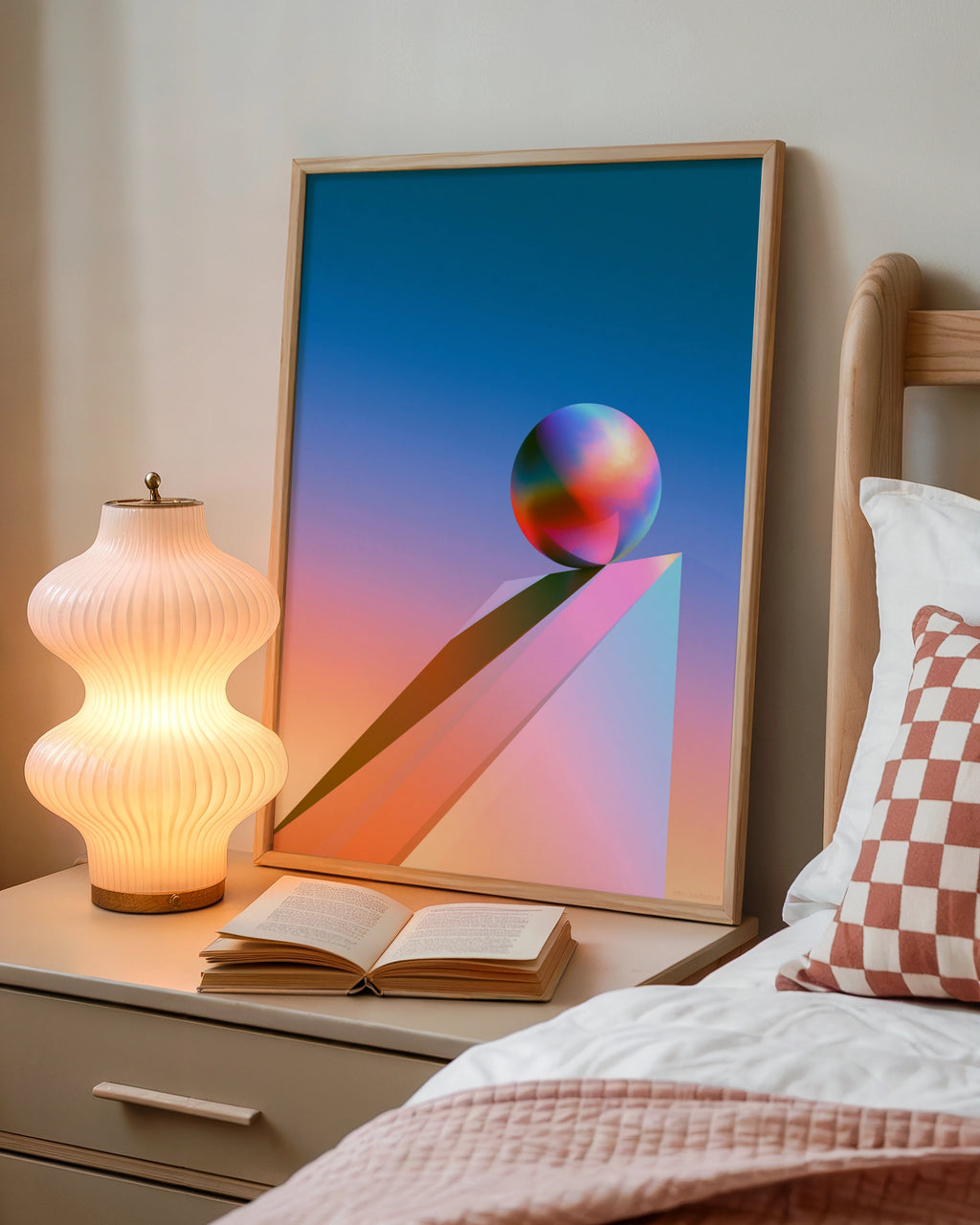 Iridescent Sphere Geometric Poster, 3D Abstract Ball Art Print, Modern Gradient