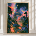 Surreal Glass Observatory Poster, Cosmic Night Sky, Botanical Art Print