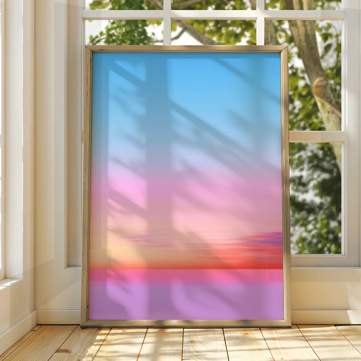 Sunset Gradient Sky Poster, Pink Blue Orange Ombre Wall Art, Minimalist Print