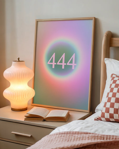 444 Angel Number Poster, Spiritual Wall Art, Pastel Holographic Print