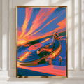 Record Player Sunset Poster, Vinyl Turntable Wall Art, Retro Music Print