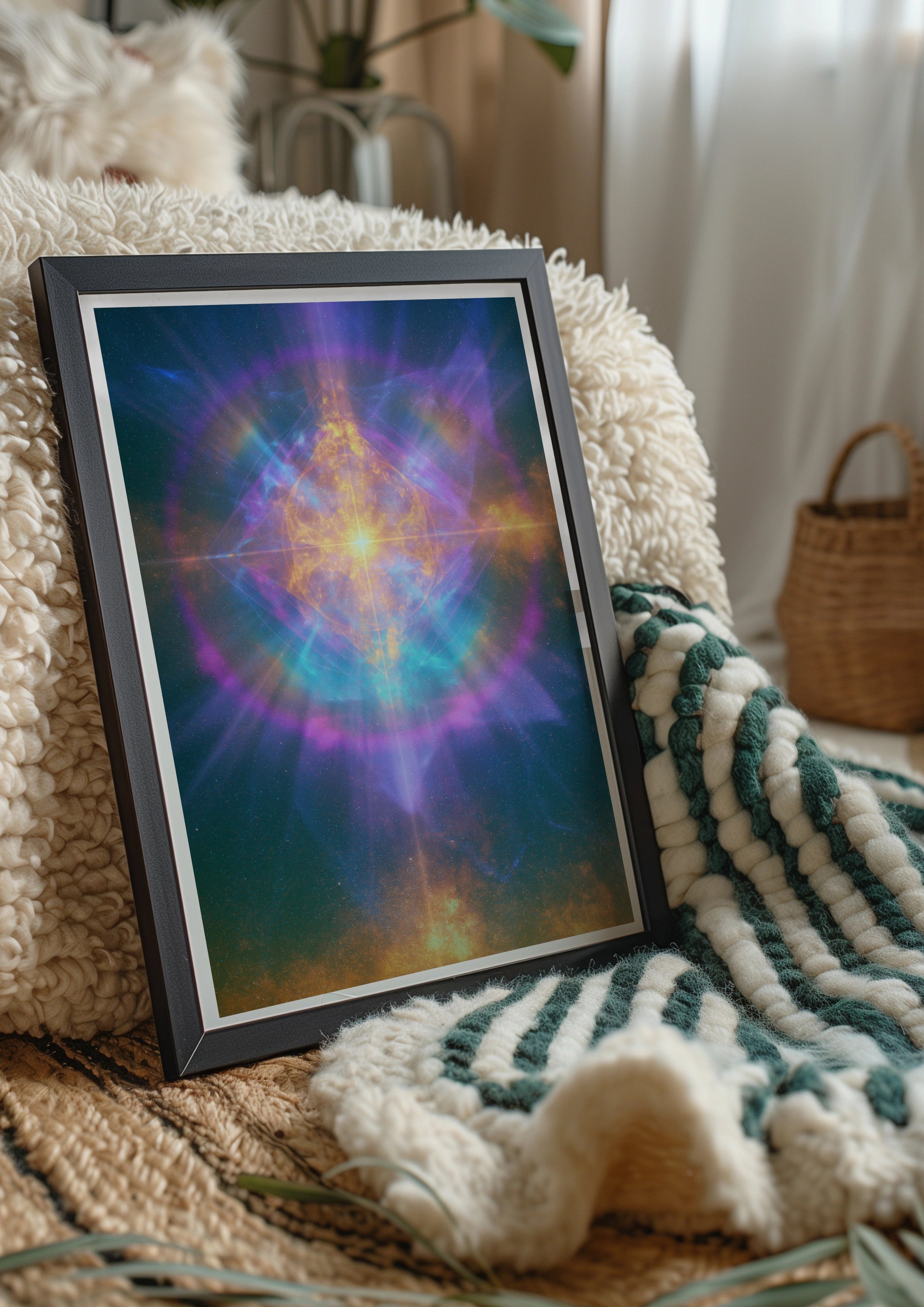 Spiritual Ray Cosmic Light Poster, Sacred Geometry Wall Art, Mystic Space Print